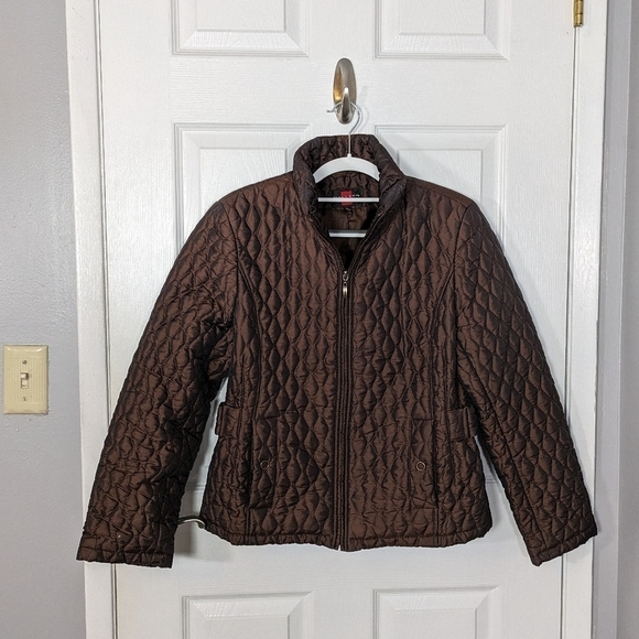 Gallery Chocolate Brown Quilted Full Zip Puffer Coat Size Petite Medium - Picture 1 of 8